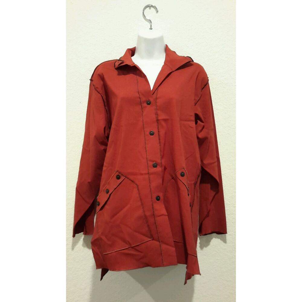 Xiao Red Black Button-Up Monica Jacket Womens Sz L pockets Peacoat Swing Coat